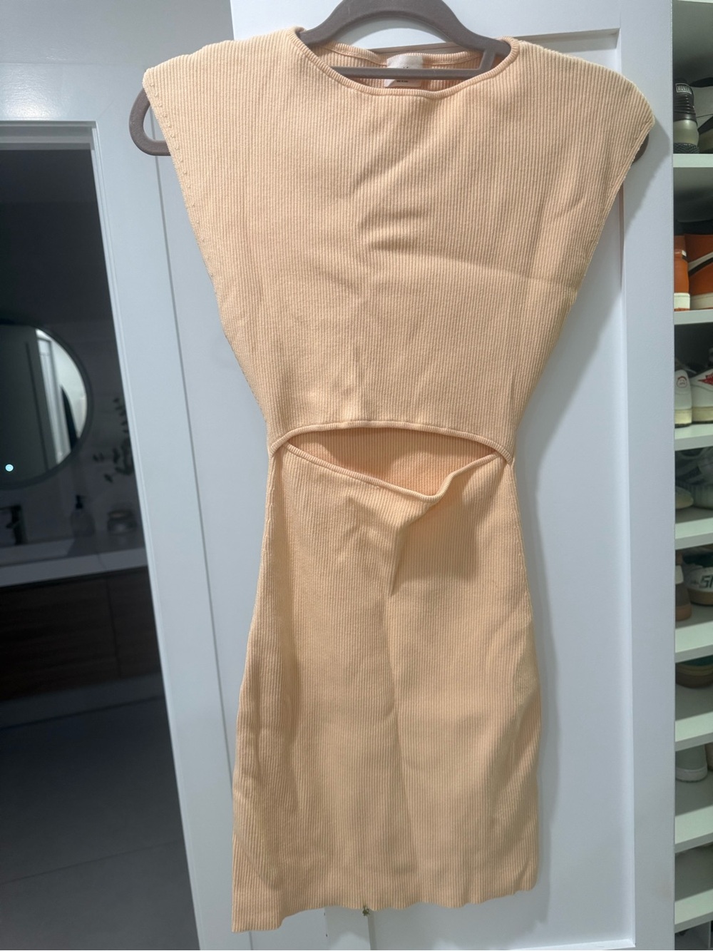 ARITZIA Cutout Ribbed Dress in Light Peach